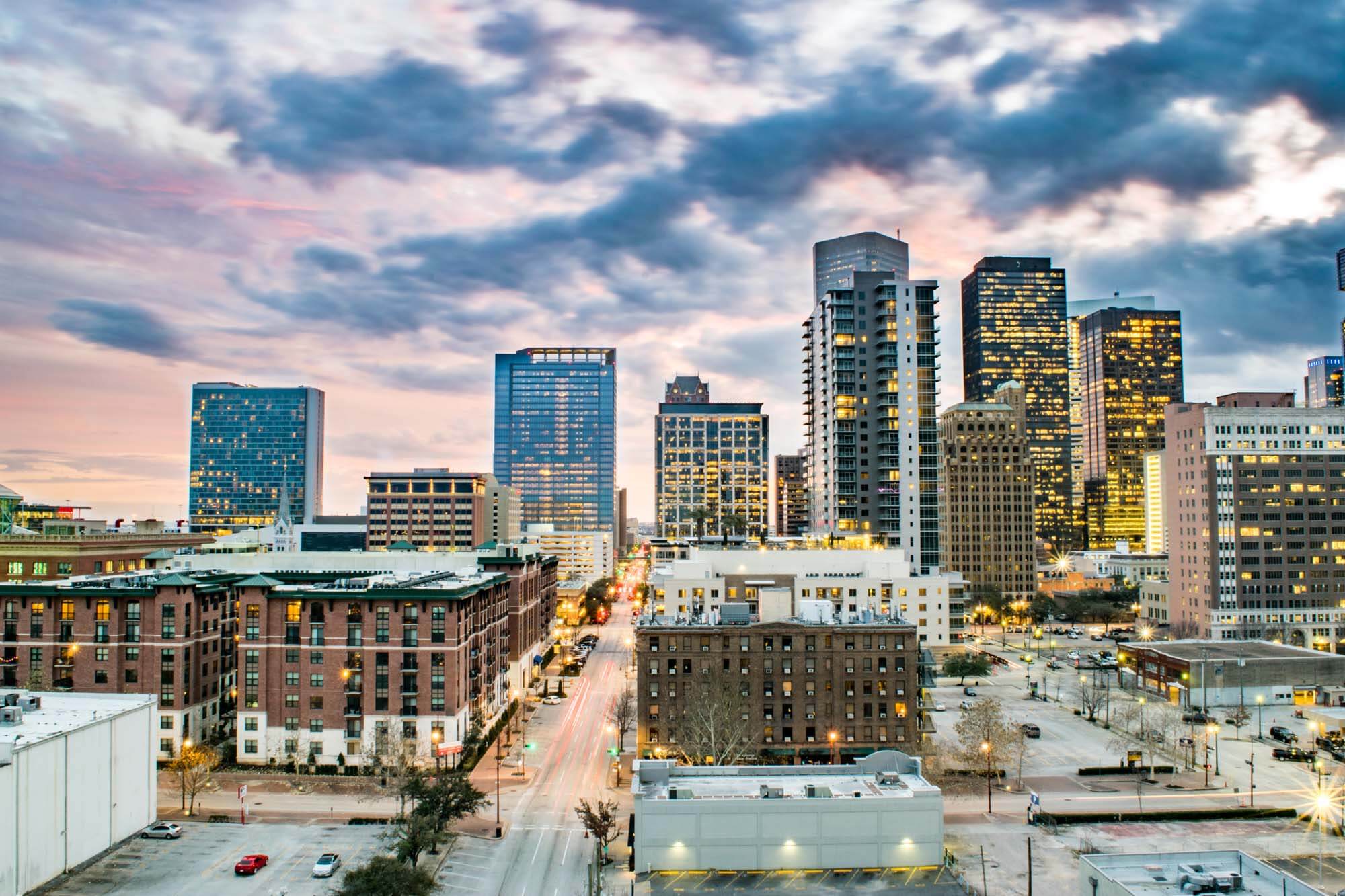 Skyline Of Downtown Houston At Dusk Houston, Texas, Usa Skyline Of Downtown Houston At Dusk Houston, Texas, Usa